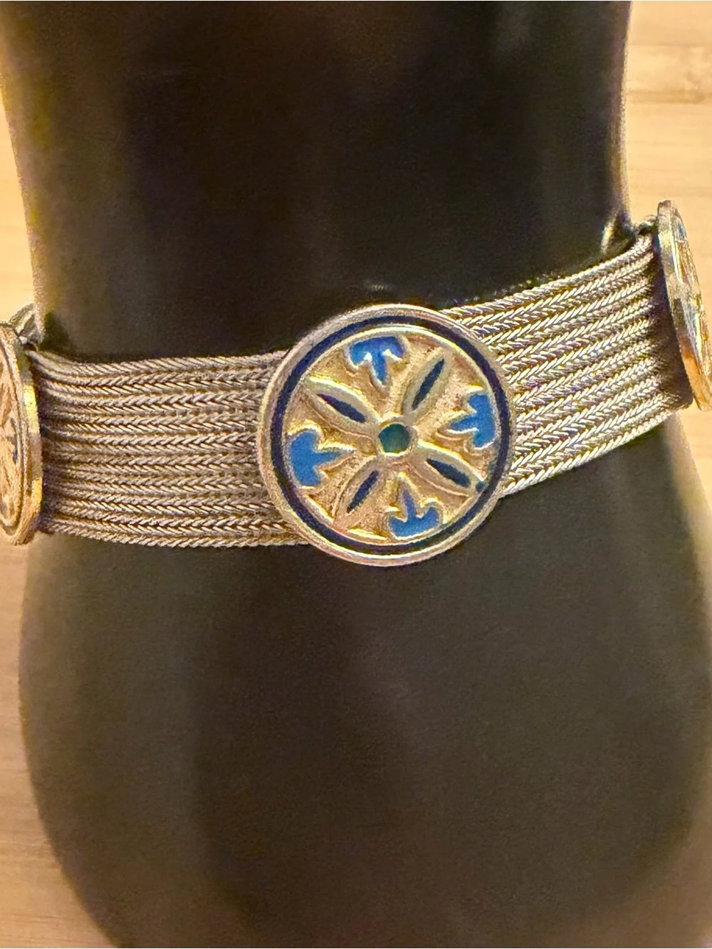 Vtg Bey Sim Turkish 925 Sterling Silver 7 Strand Foxtail Enamel Unisex Bracelet